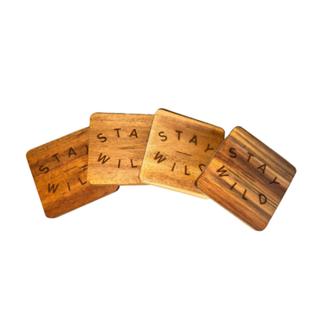 4 Pack of Stay Wild Acacia Wood Coasters
