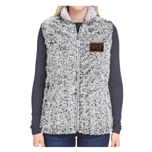WILD LEATHER PATCH LADIES BLACK EPIC SHERPA VEST