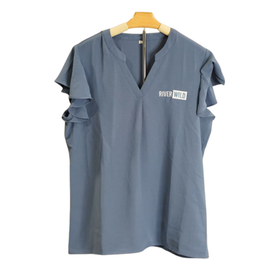 RIVERWILD BLUE LADIES V-NECK RUFFLE SLEEVE