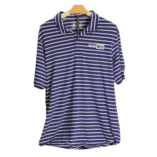 RIVERWILD NAVY & WHITE STRIPE DRAKE PERFORMANCE POLO