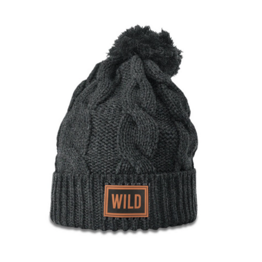 Heather Charcoal Richardson Pom Pom Beanie WILD Leather Patch
