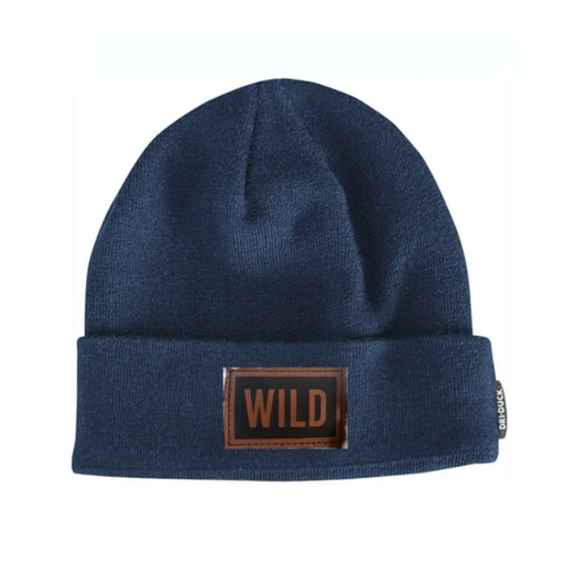 Navy Dri-Duck Beanie WILD Leather Patch