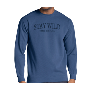 Stay Wild Denim Embroidered Crewneck