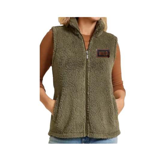 Ladies Green Fleece Wild Block Vest