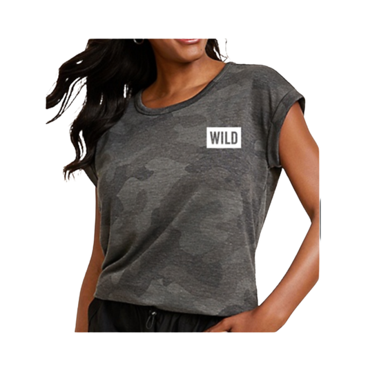 Ladies Camo Short Sleeve Dolman Wild Block Tee