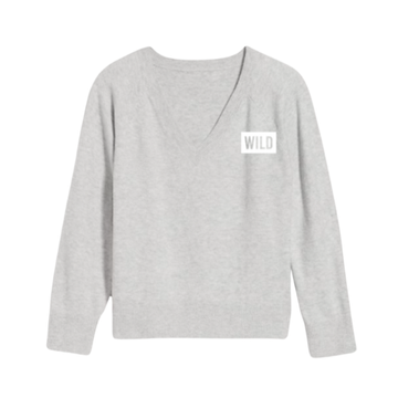 Ladies Gray V-Neck Sweater Wild Block