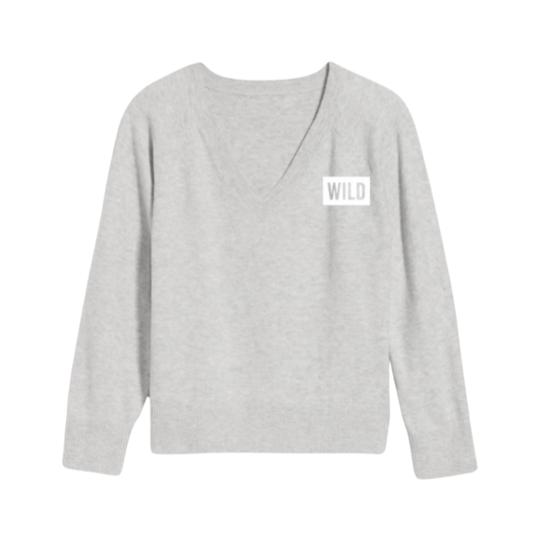 Ladies Gray V-Neck Sweater Wild Block