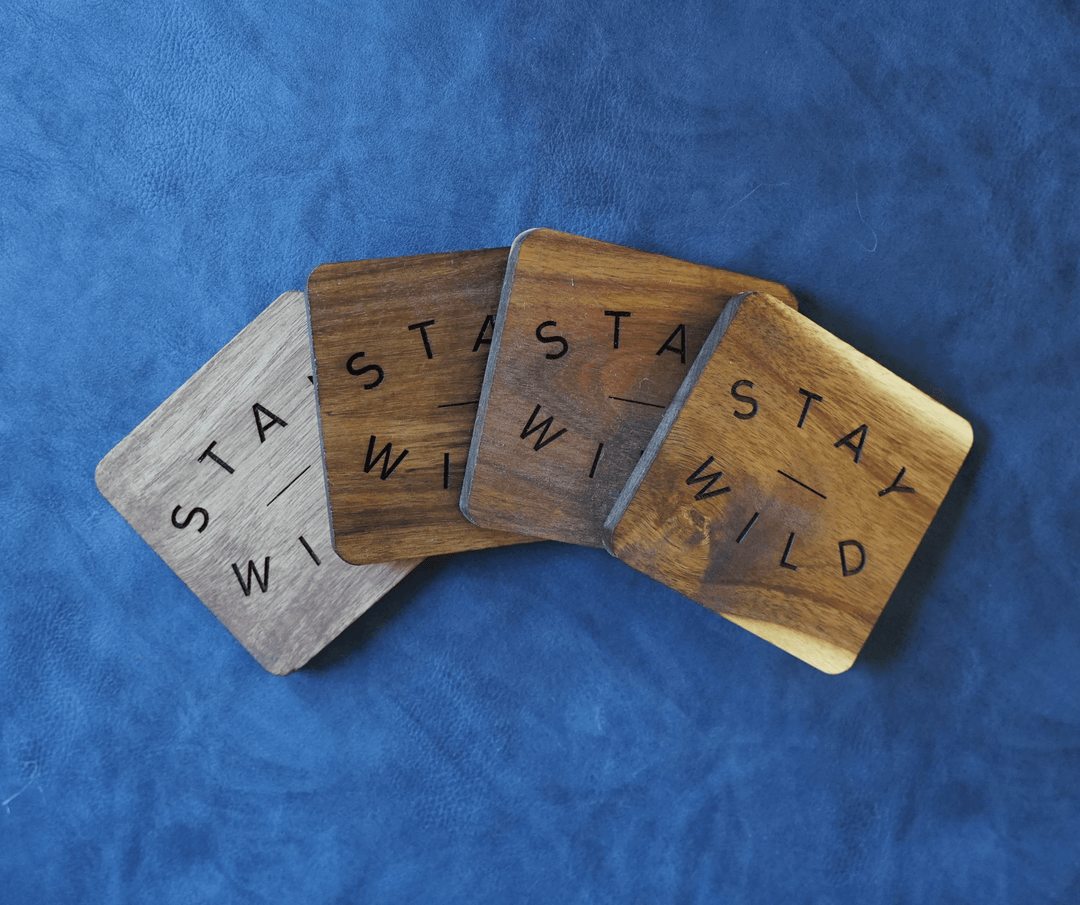 4 Pack of Stay Wild Acacia Wood Coasters