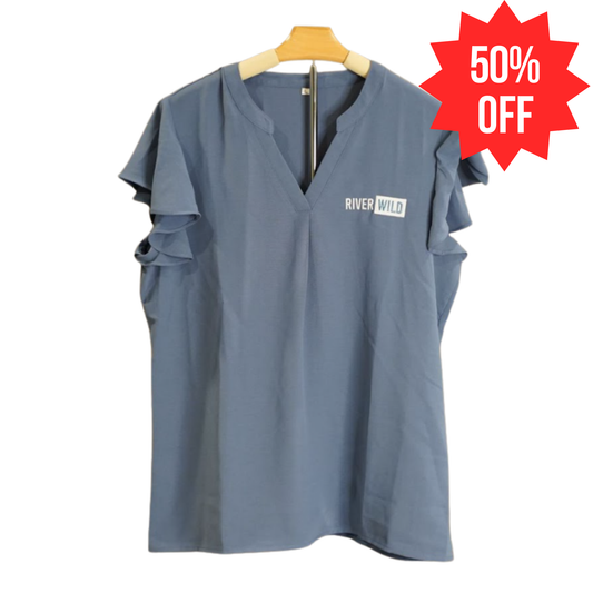 RIVERWILD BLUE LADIES V-NECK RUFFLE SLEEVE