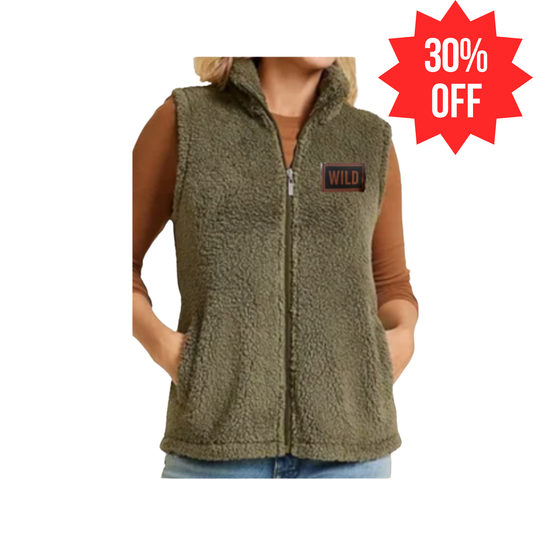 Ladies Green Fleece Wild Block Vest